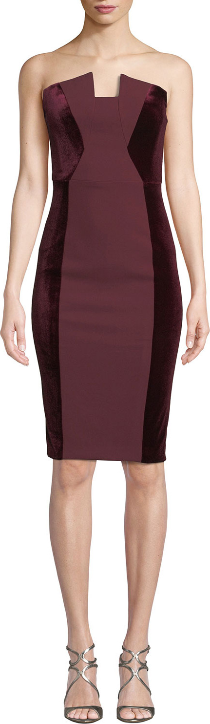 Black Halo Lena Strapless Tuxedo Dress w/ Velvet Sides