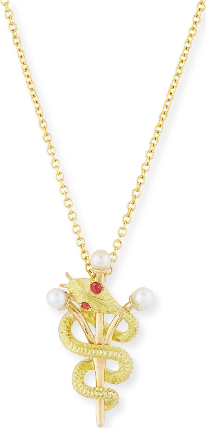 Turner & Tatler Vintage 14k Intertwined Snake & Scepter Pendant Necklace