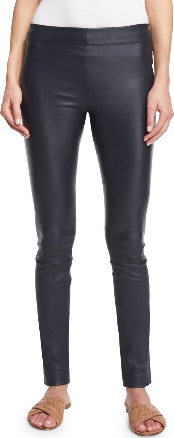 THE ROW Moto Leather Leggings, Navy