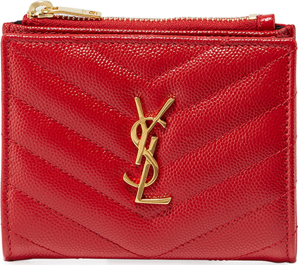 Saint Laurent Monogram YSL Quilted Grain Leather Zip Card Case