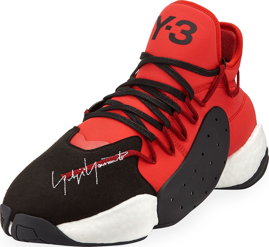 Y-3 Men's BYW Leather/Textile Basketball Trainer Sneakers, Red