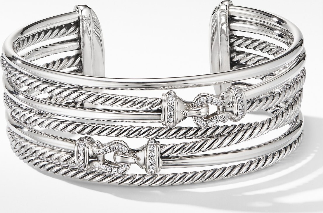 David Yurman Buckle Crossover Cuff Bracelet with Diamonds