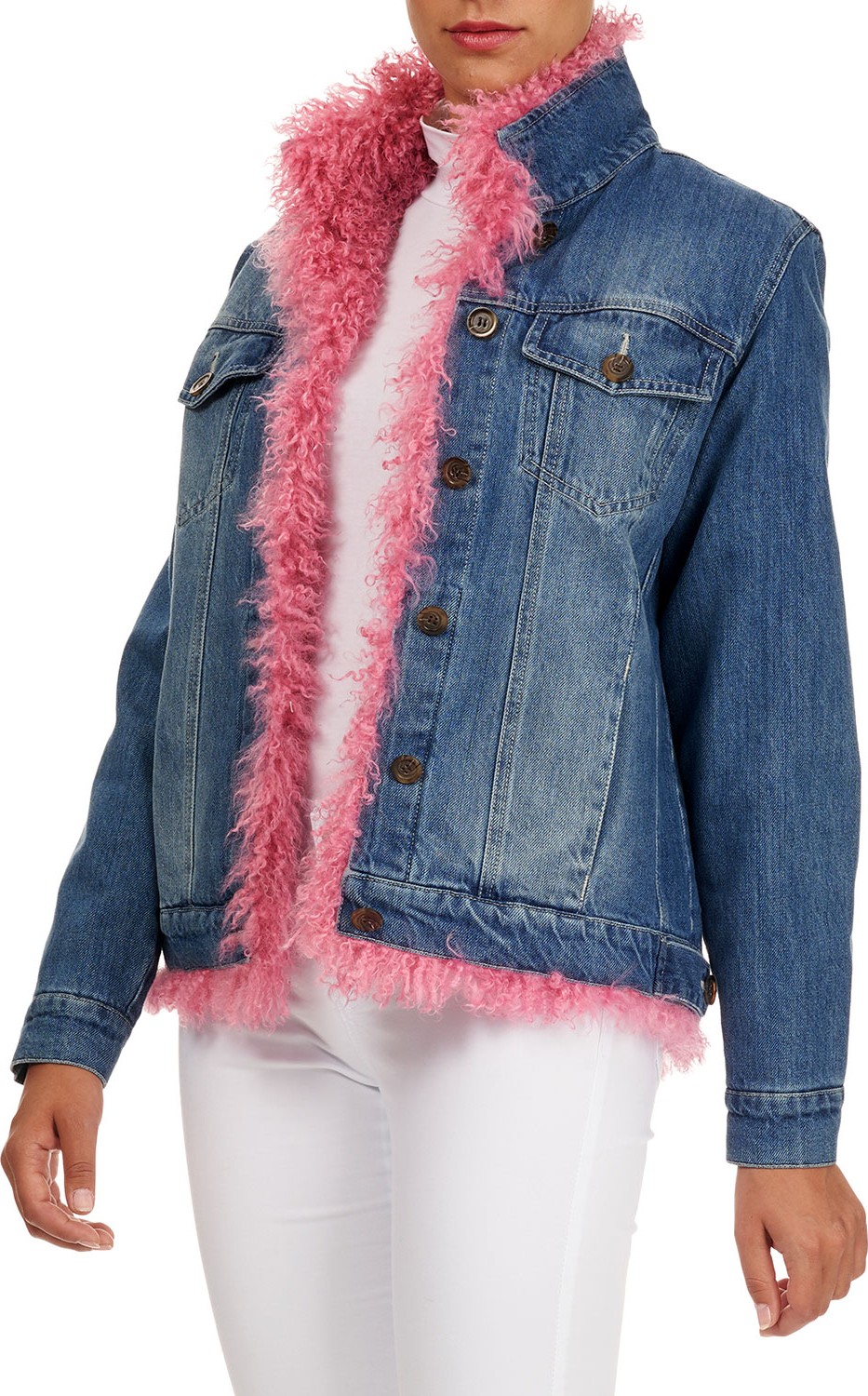 Simonetta Ravizza Denim & Curly Lamb-Shearling Jacket Simonetta Ravizza Denim & Curly Lamb-Shearling Jacket
