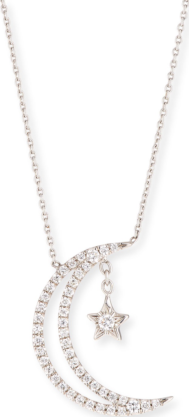 Roberto Coin 18k Half Moon & Star Pendant Necklace w/ Diamonds