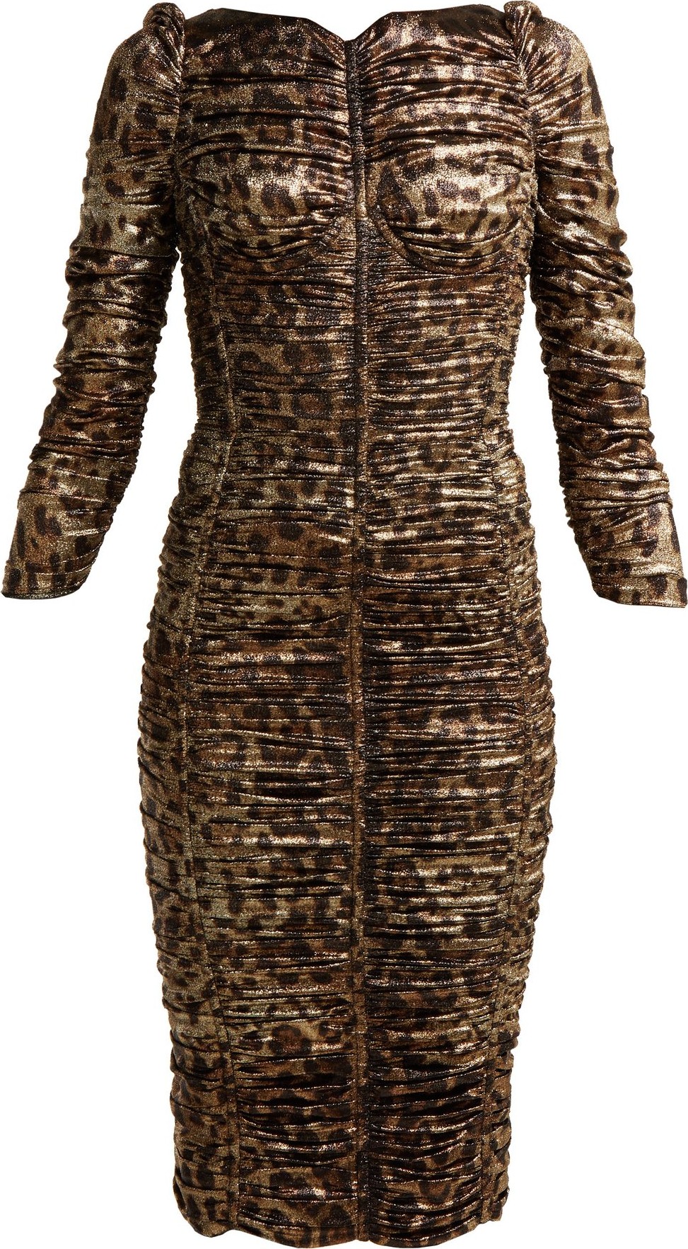 Dolce & Gabbana Leopard-print lamé ruched midi dress