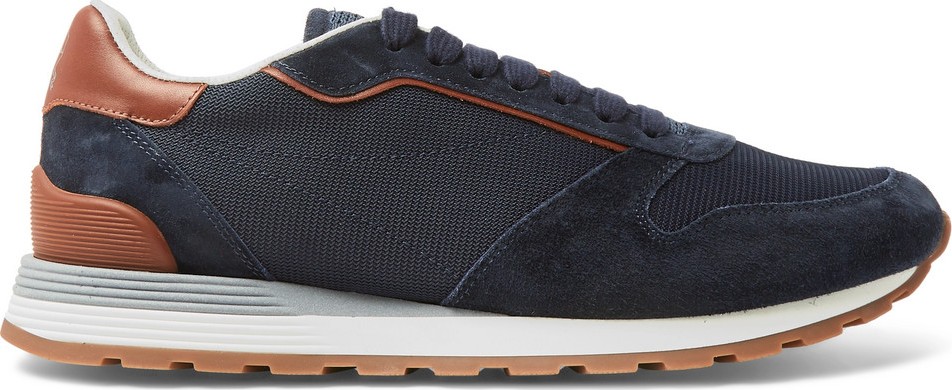 Brunello Cucinelli Leather-Trimmed Suede and Mesh Sneakers