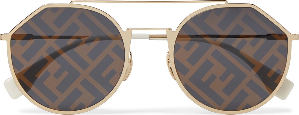 Fendi Logo-Print Aviator-Style Gold-Tone Sunglasses