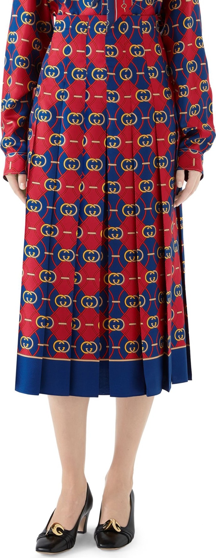 Gucci GG Waves Border Print Silk Twill Skirt