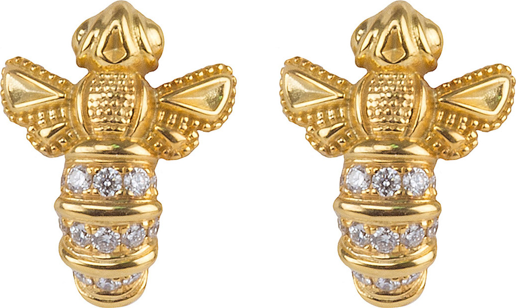 Konstantino 18k Yellow Gold Bee Stud Earrings w/ Diamonds