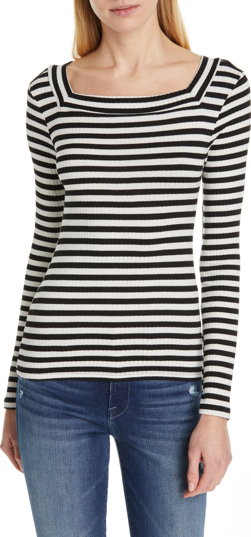 FRAME DENIM Stripe Bateau Neck Tee