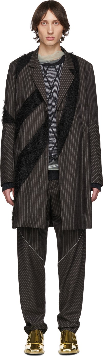 Kiko Kostadinov Purple Striped Furry Long Coat