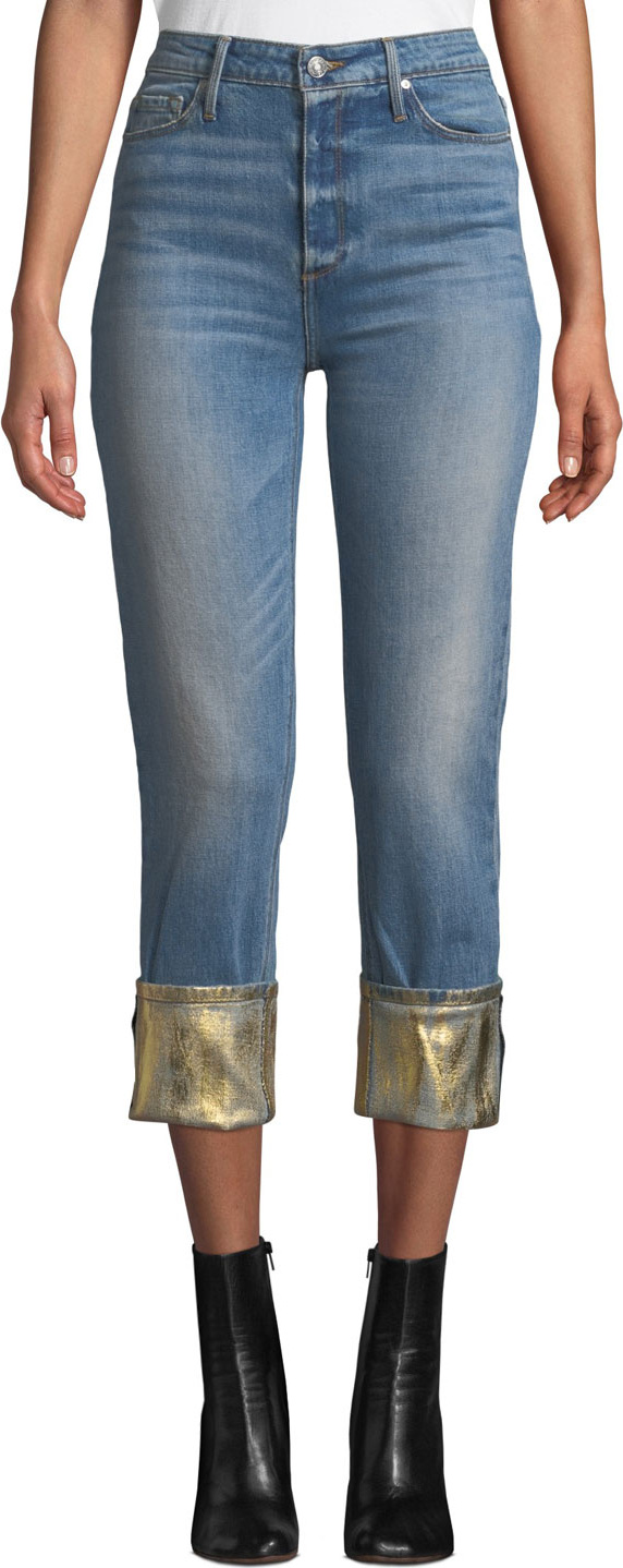 Black Orchid Taylor High-Rise Straight-Leg Jeans w/ Foiled Hem