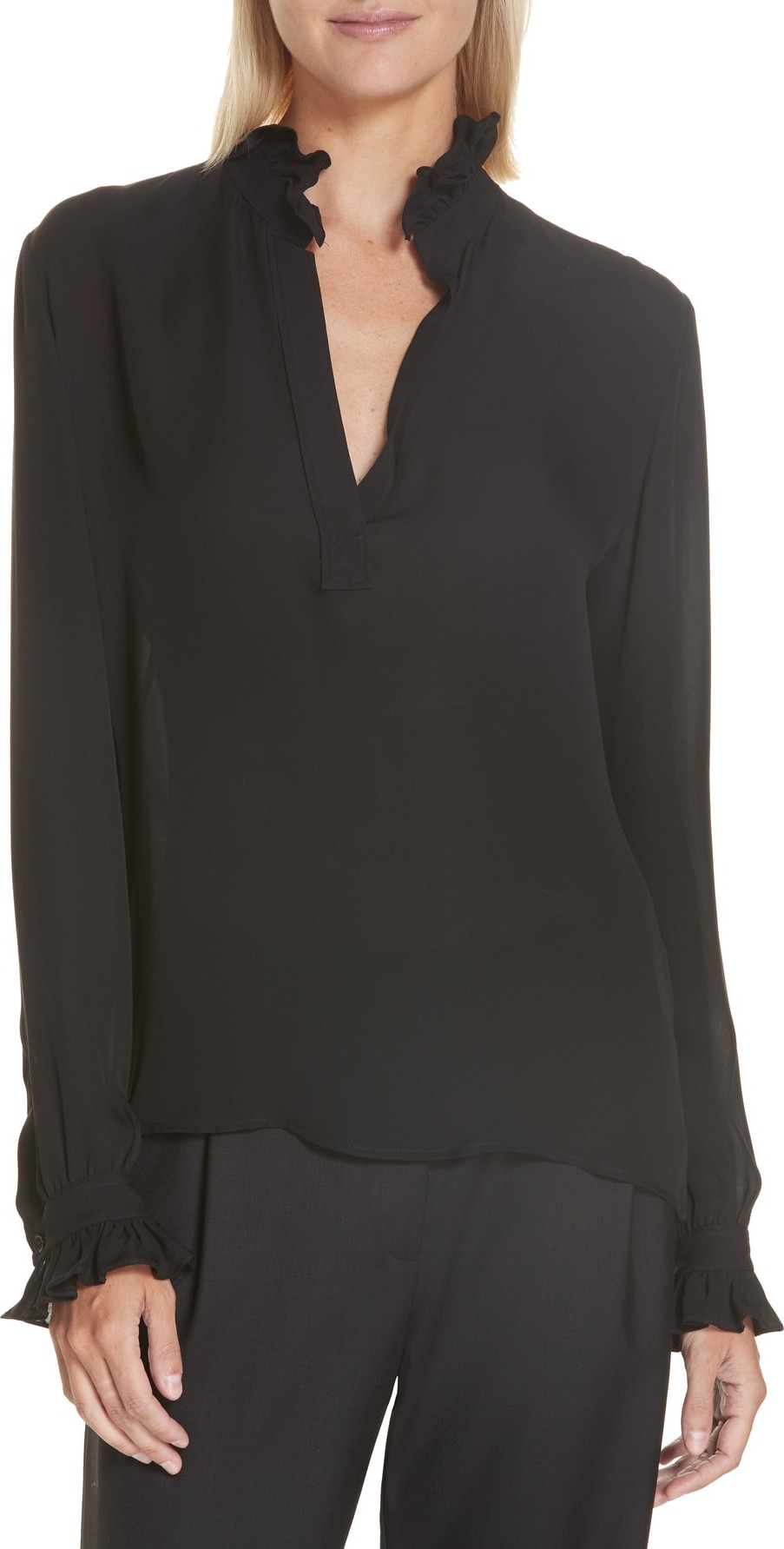 Nili Lotan Esther Ruffle Trim Silk Top