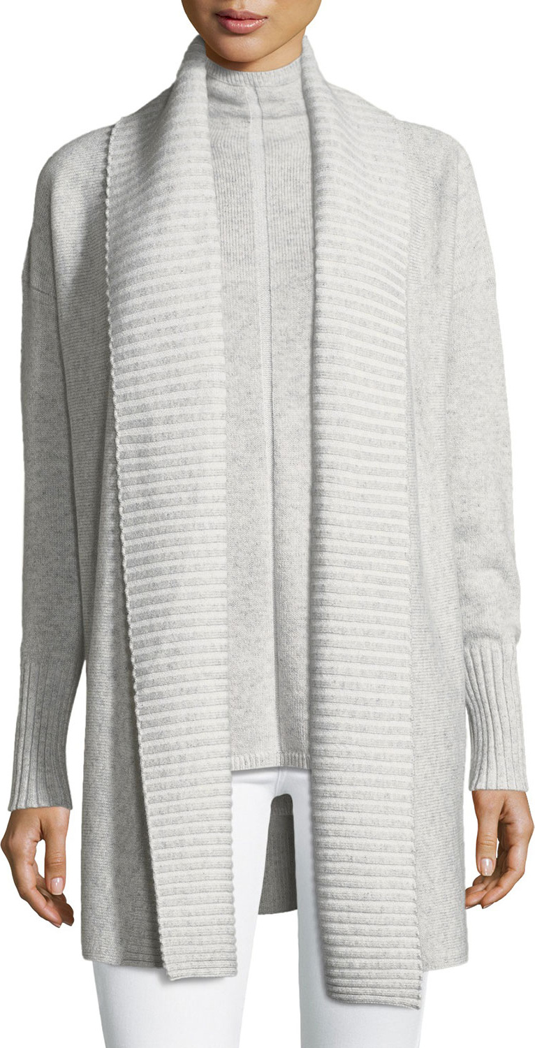 Lafayette 148 New York Vanise Long Ribbed-Trim Cashmere Cardigan