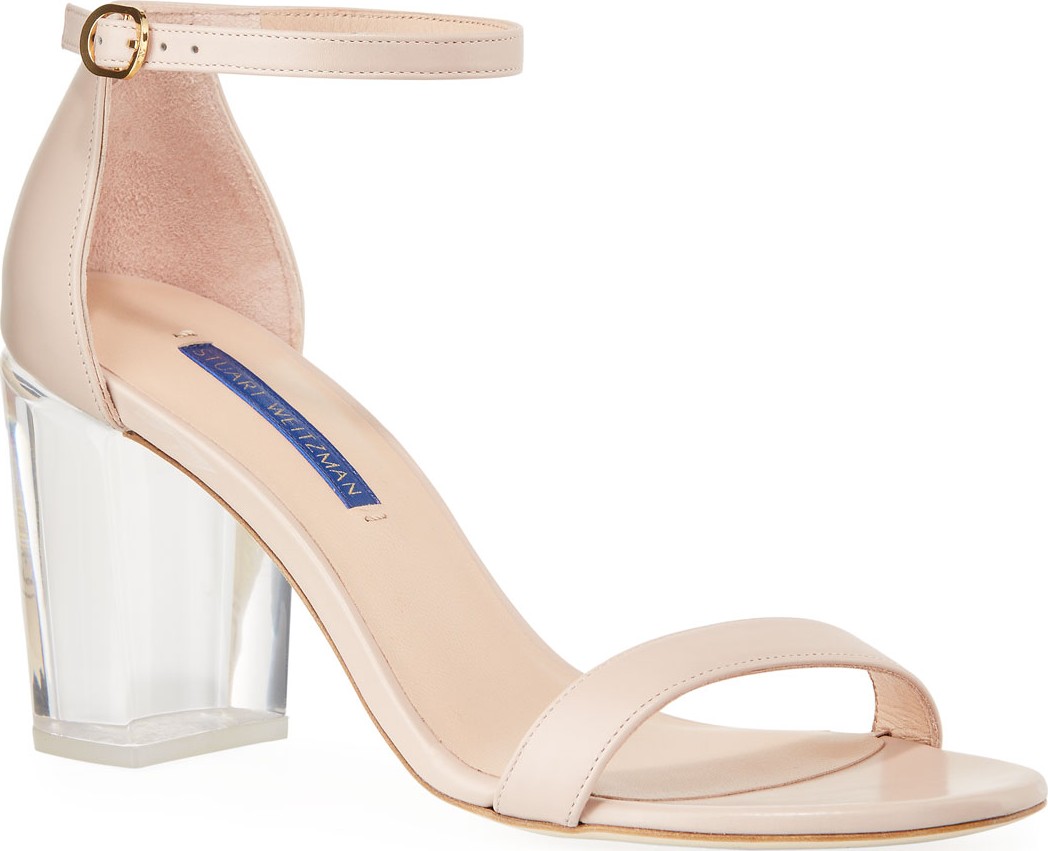 Stuart Weitzman Nearlynude Clear-Heel Leather Sandals
