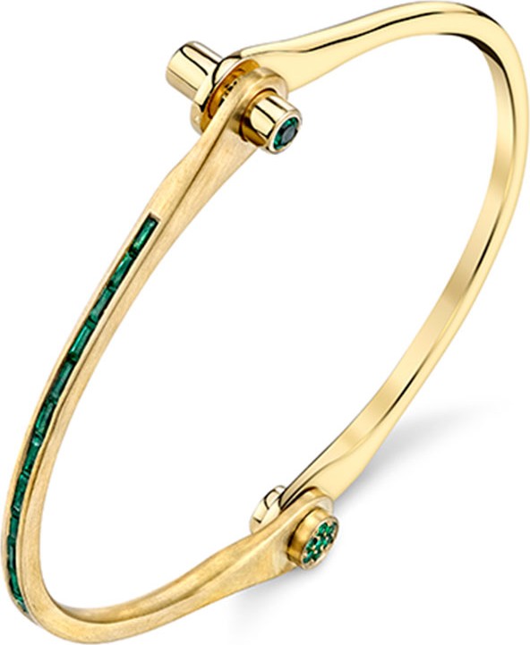 Borgioni Baguette Emerald Handcuff Bracelet in 18K Yellow Gold