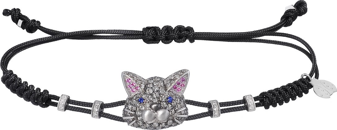 Pippo Perez 18k White Gold, Diamond & Sapphire Cat Pull-Cord Bracelet