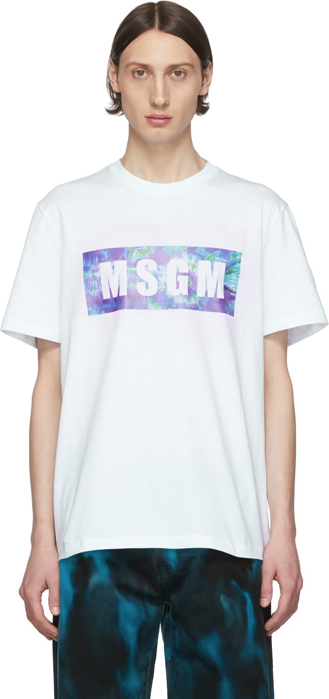MSGM White Tie-Dye Box Logo T-Shirt