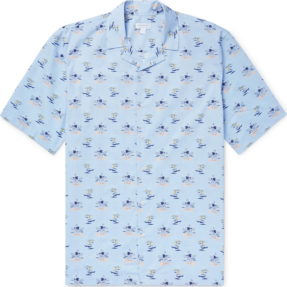 Sunspel Camp-Collar Printed Cotton Shirt