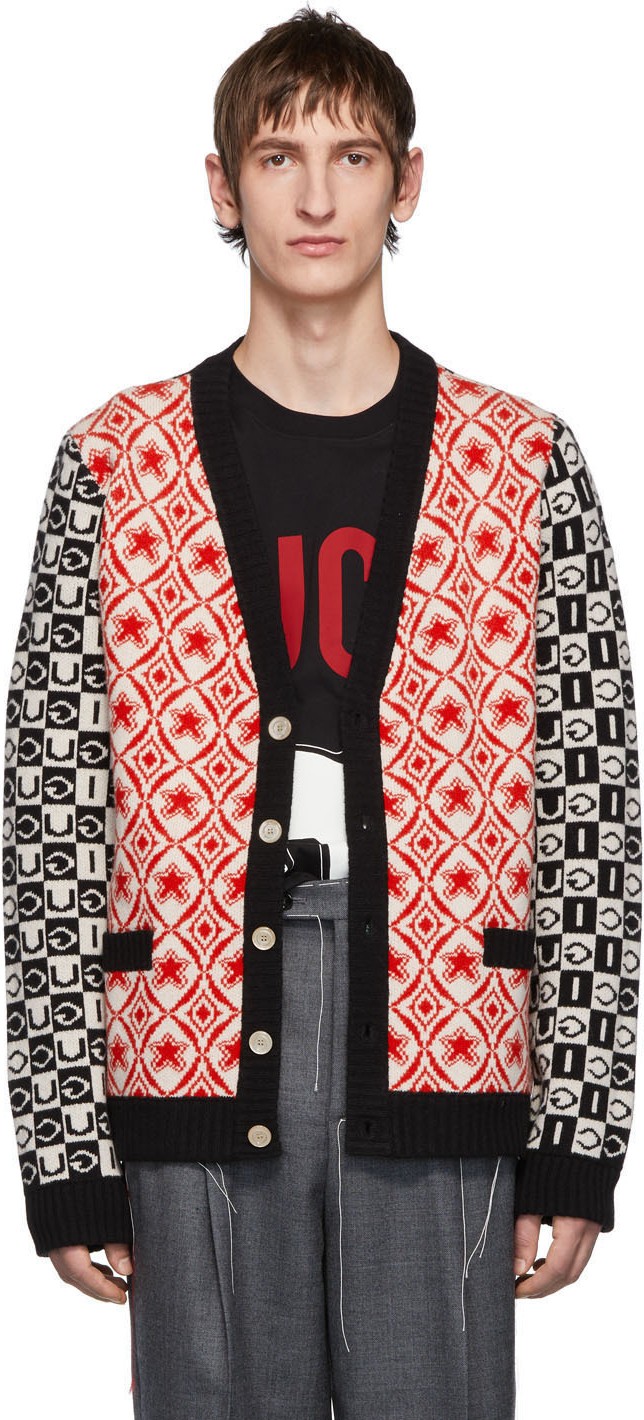 Gucci Red & Black Wool Jacquard Cardigan