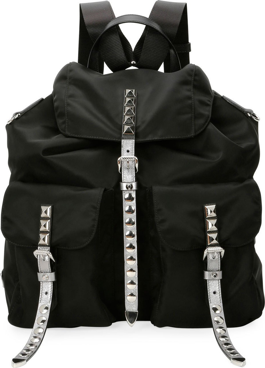 Prada Studded Bicolor Nylon Backpack