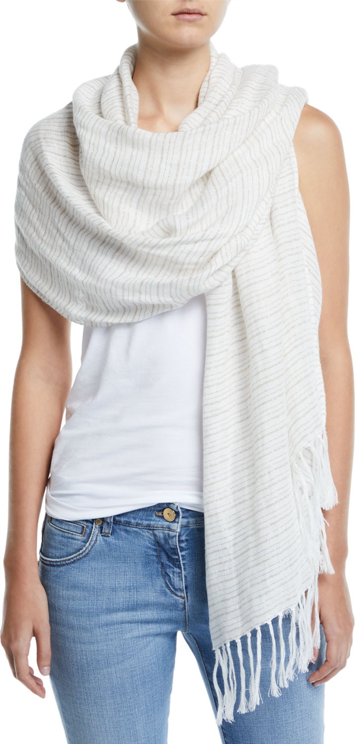 Brunello Cucinelli Shimmered Micro-Striped Linen Scarf