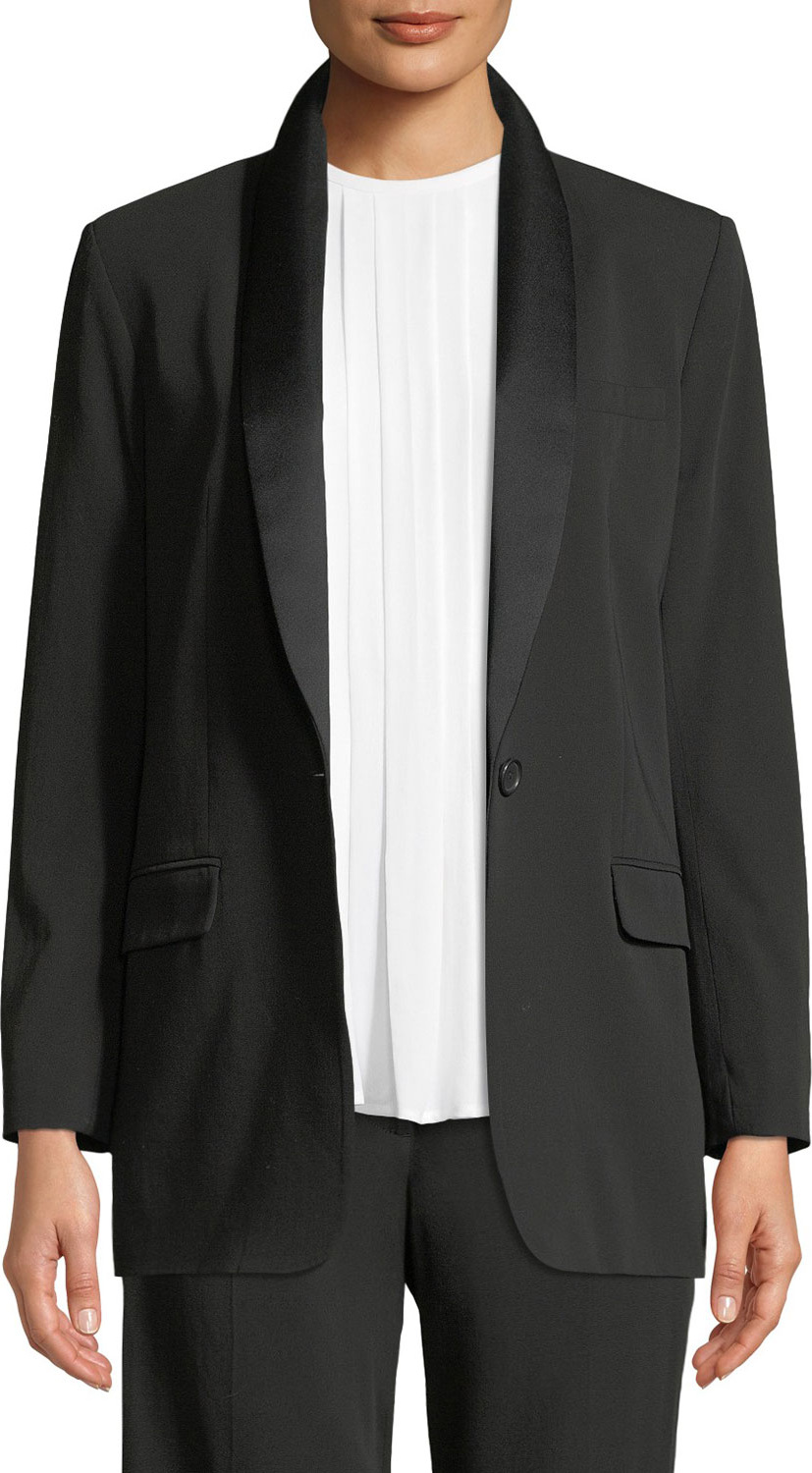 Equipment Quincy Wool-Crepe Blazer with Duchess Satin Trim