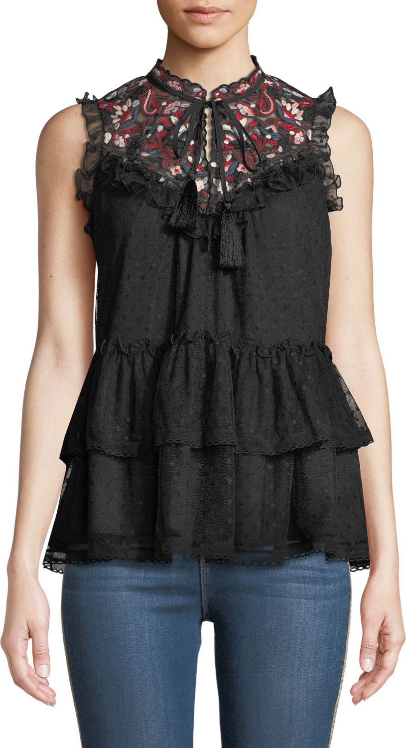 Kate Spade New York camelia embroidered peplum top