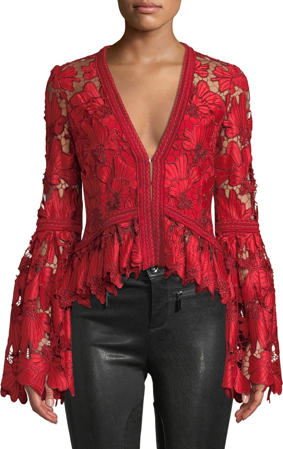 Alexis Vinton V-Neck Floral Lace Long-Sleeve Top