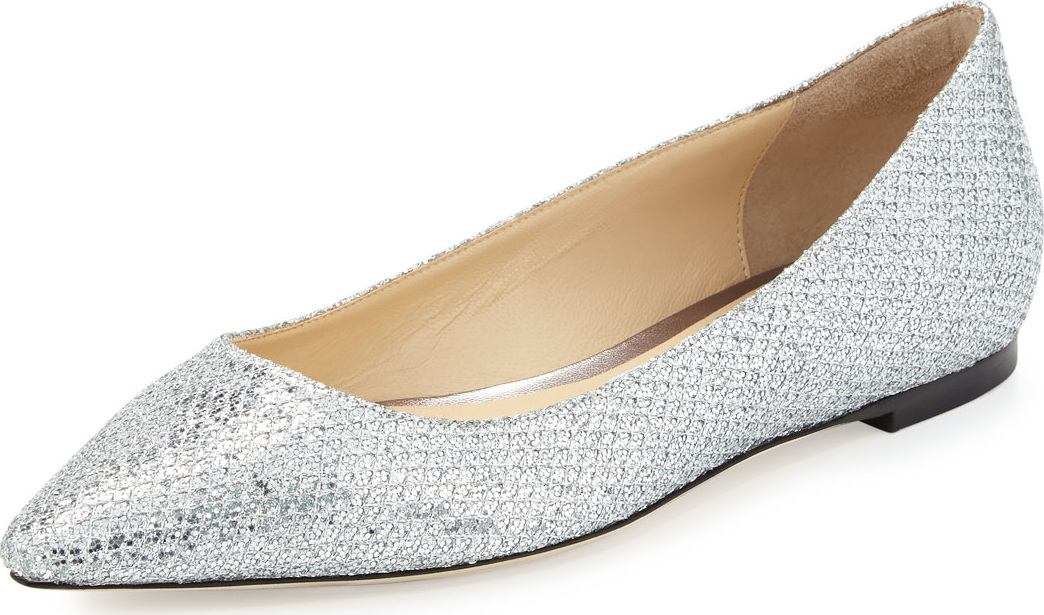 Jimmy Choo Romy Glitter-Fabric Ballet Flat