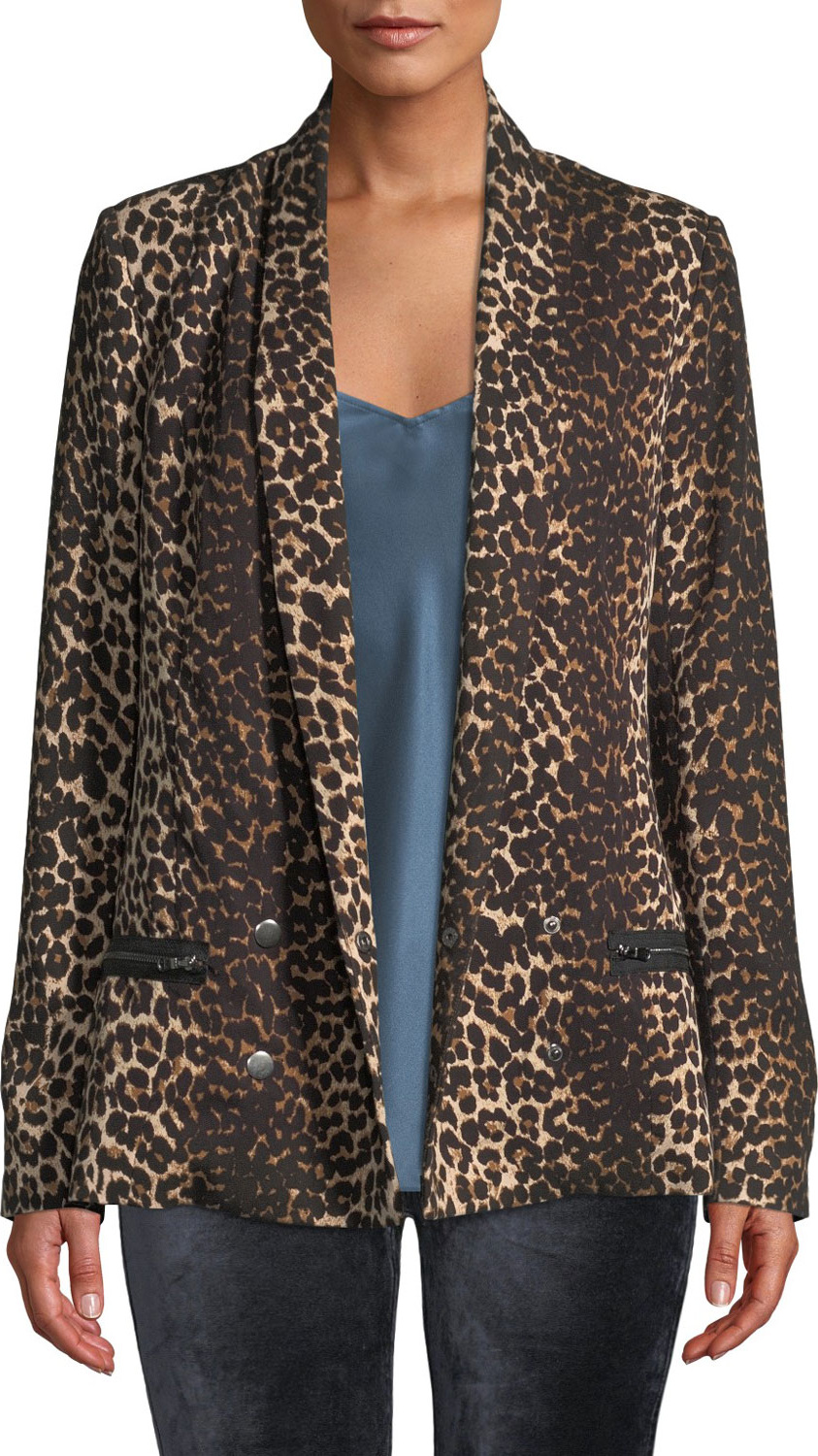PAIGE Karissa Double-Breasted Shawl-Collar Leopard-Print Blazer