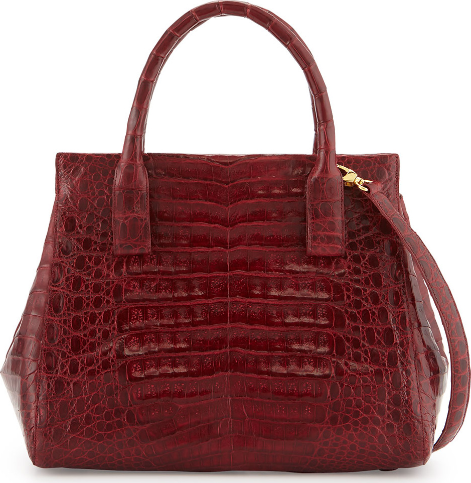 Nancy Gonzalez Loop Crocodile Small Satchel Bag, Red Shiny