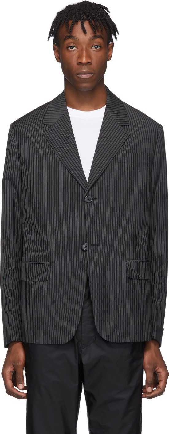 Prada Grey & Black Mohair Striped Single-Breasted Blazer