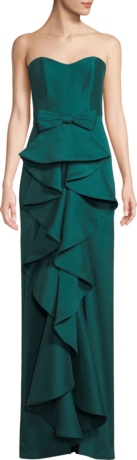 Badgley Mischka Strapless Column Gown w/ Ruffle Front