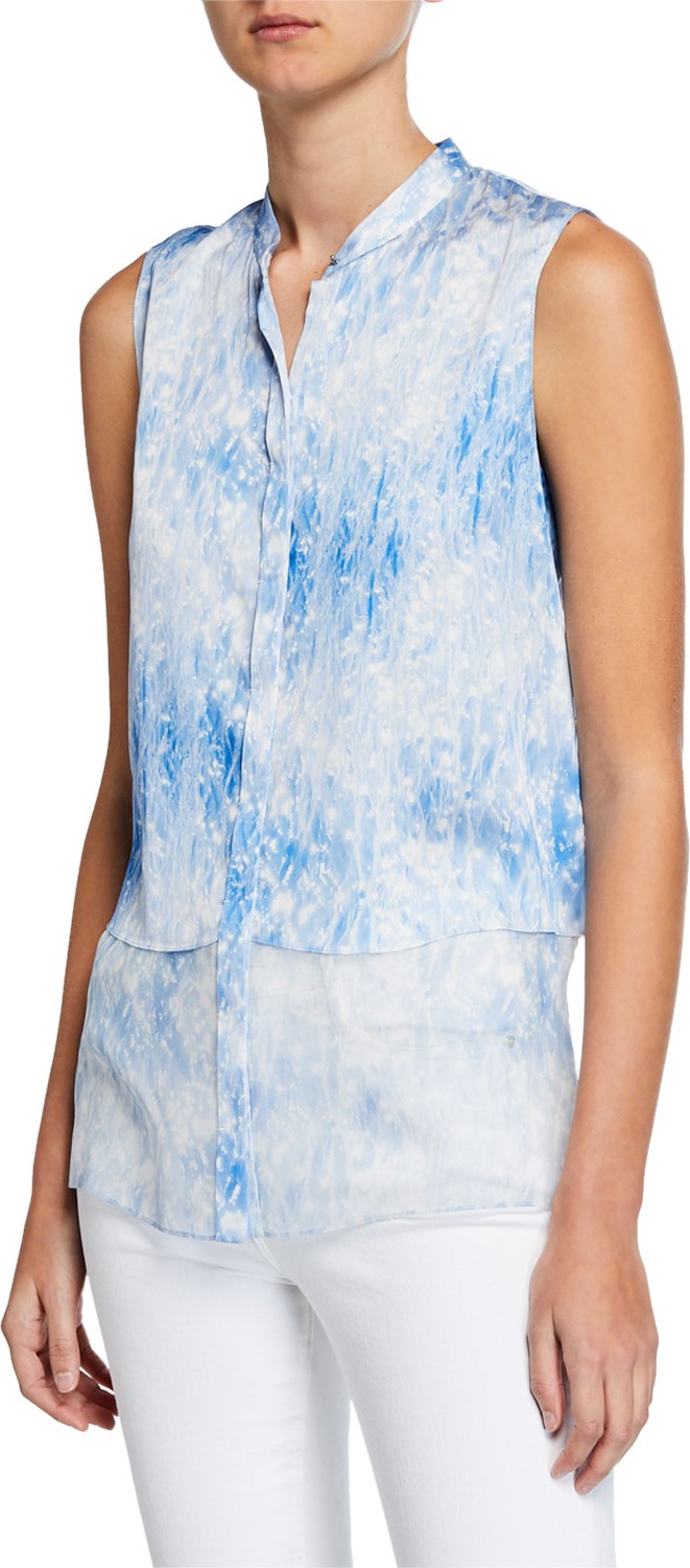 Elie Tahari Felicity Tie-Dye Button-Down Sleeveless Blouse Elie Tahari Felicity Tie-Dye Button-Down Sleeveless Blouse