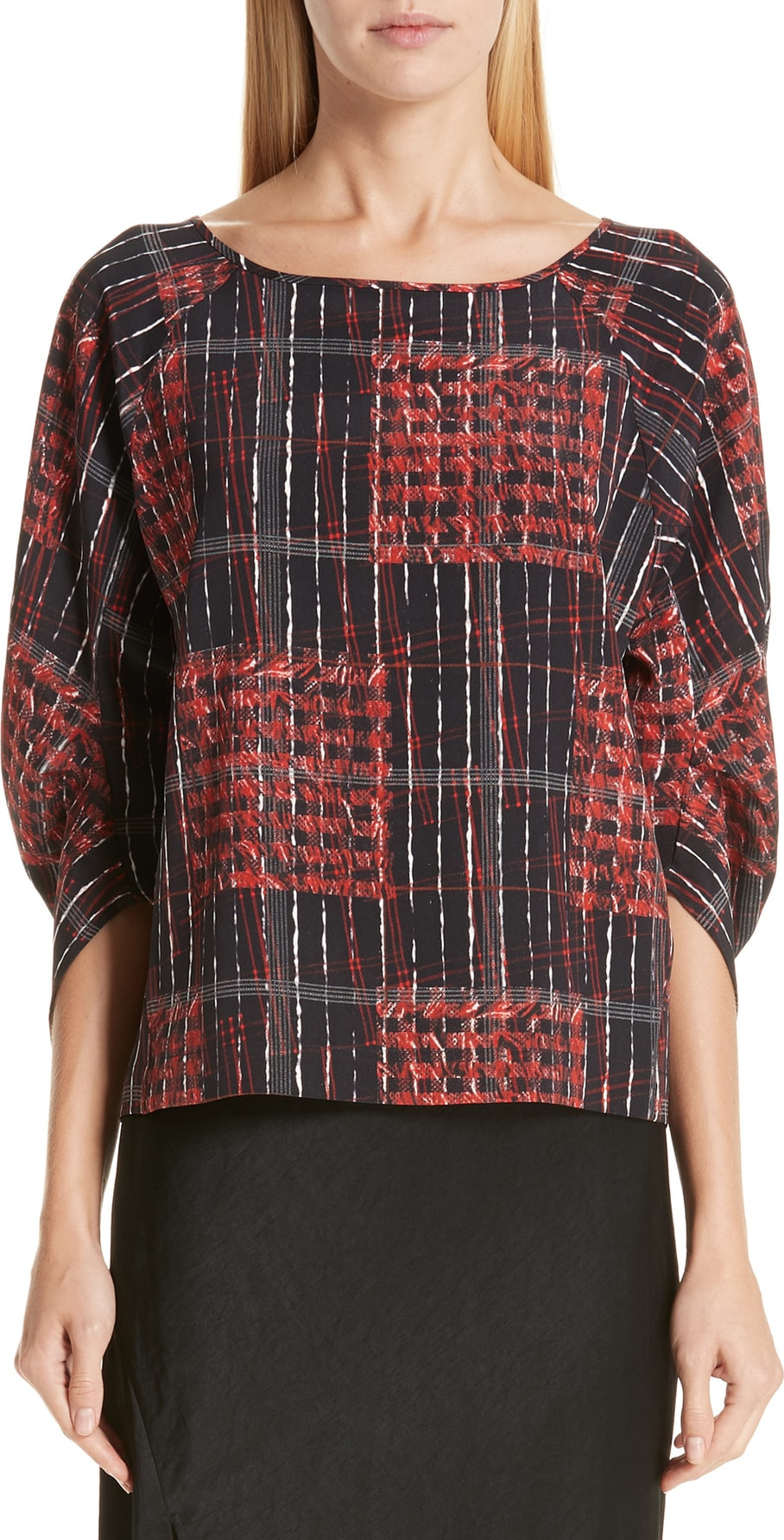 Zero + Maria Cornejo Plaid Stretch Silk Blouse