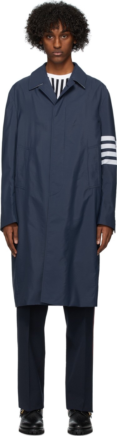Thom Browne Navy Engineered Ripstop Coat