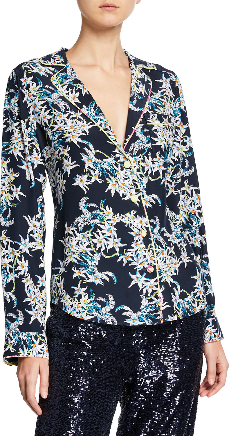 Cinq A Sept Juliet Floral-Print Silk Button-Front Top