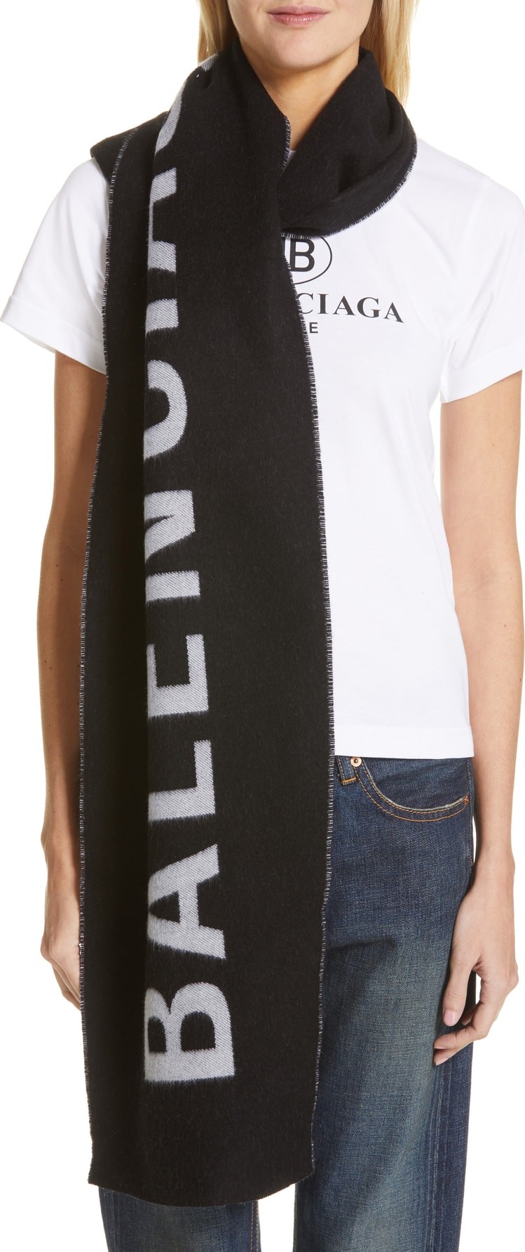 Balenciaga Logo Jacquard Wool Scarf