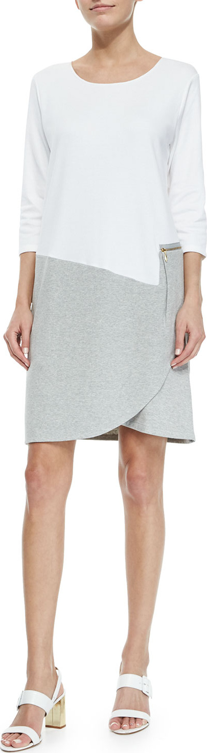 Joan Vass 3/4-Sleeve Colorblock Dress