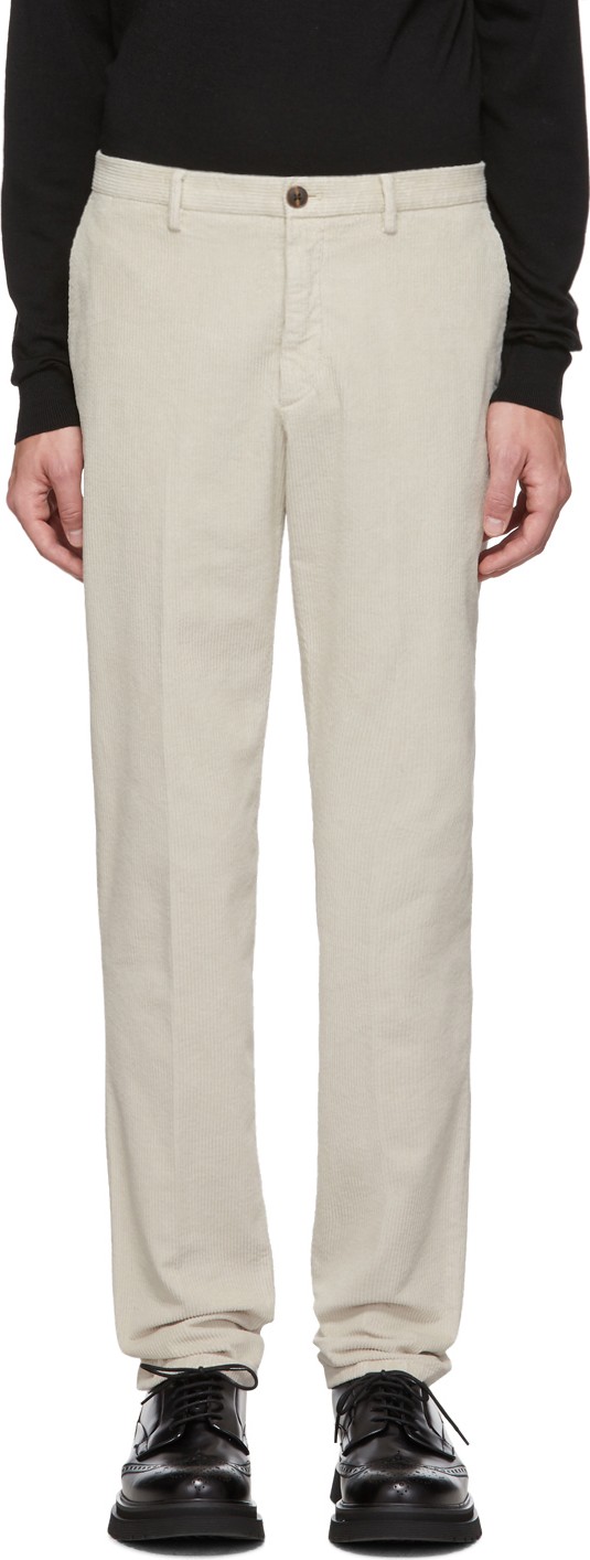 Z Zegna Off-White Corduroy Long Sport Trousers