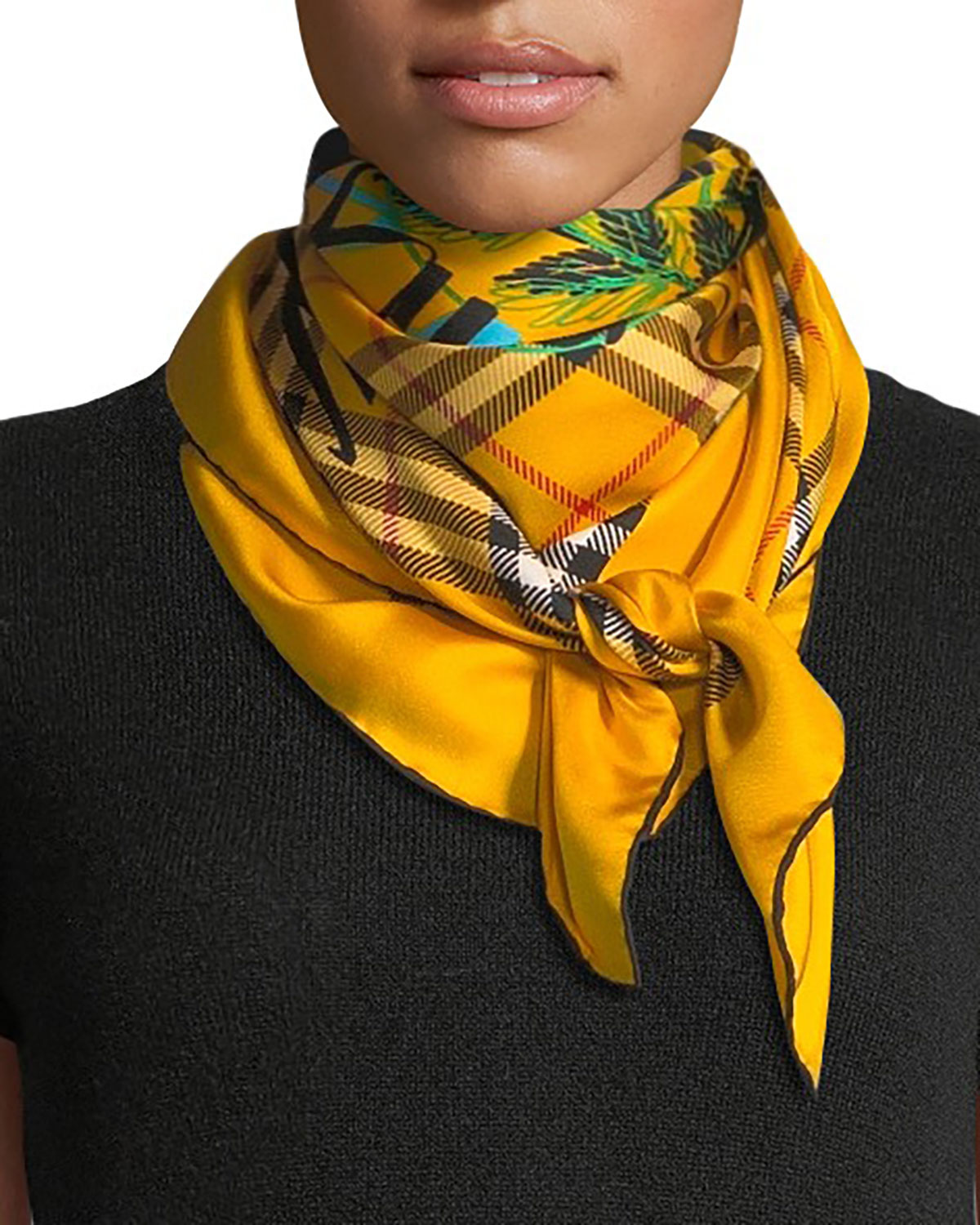 Burberry London England Graffitied Archive Crest & Check Square Silk Scarf