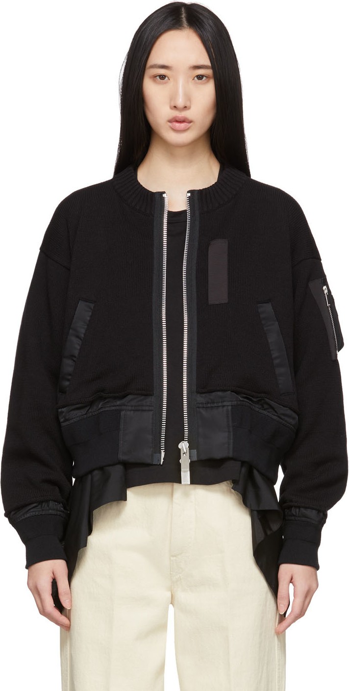 Sacai Black Knit Combo Bomber Jacket