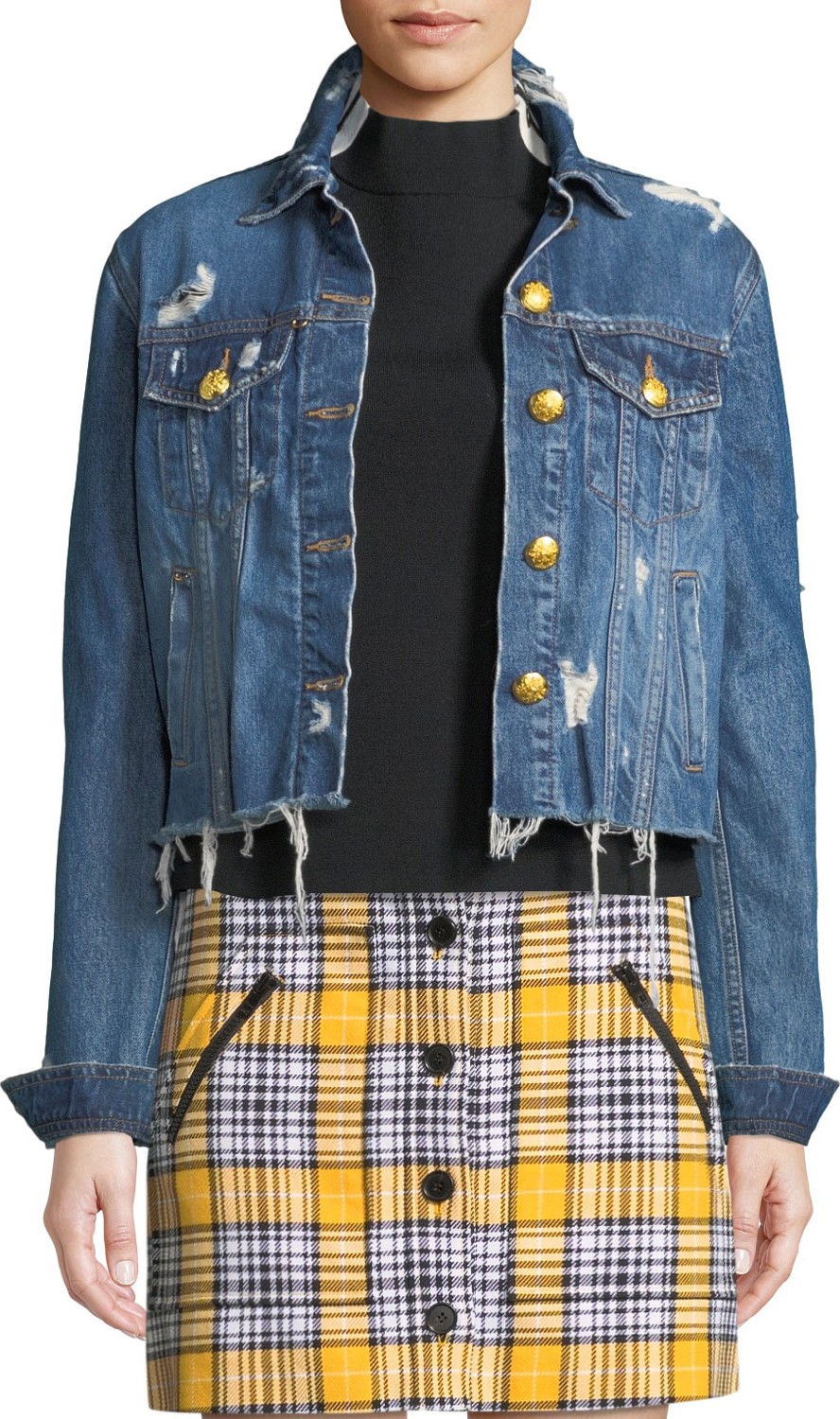 Veronica Beard Cara Distressed Cropped Jean Jacket