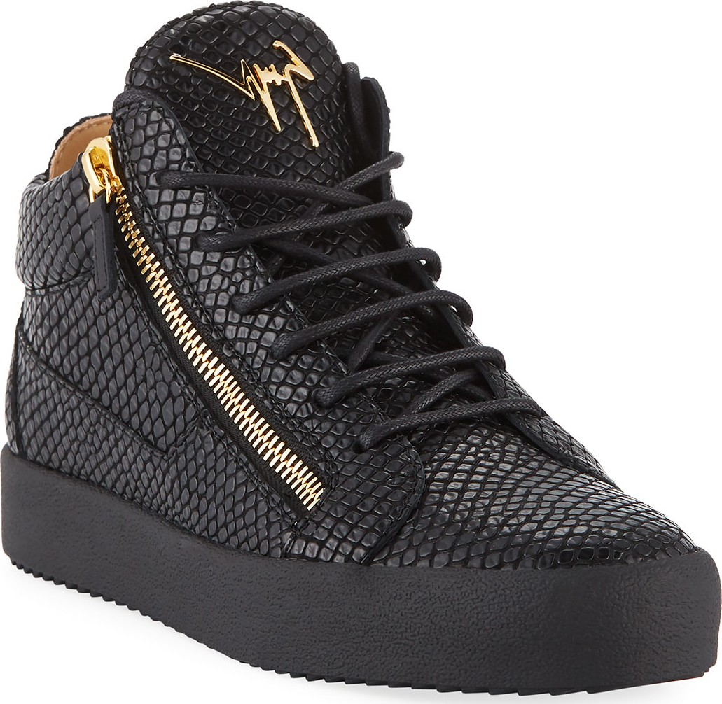 Giuseppe Zanotti Men's Embossed Leather Mid-Top Sneakers