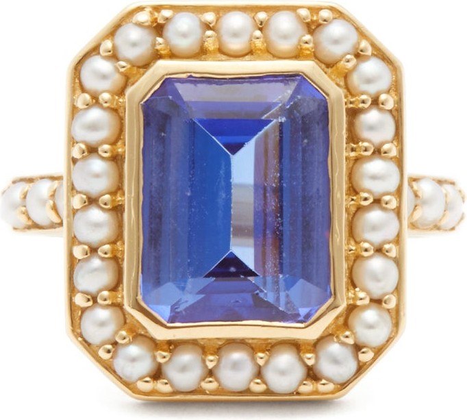 Jade Jagger Kyanite, pearl & 18kt gold ring