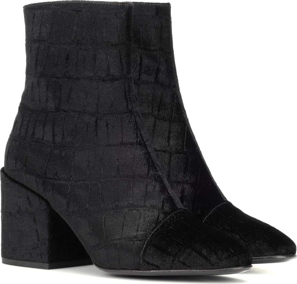 Dries Van Noten Croc-embossed velvet ankle boots