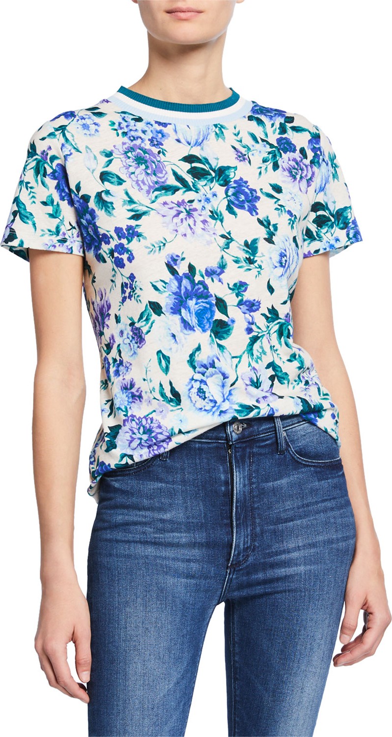 Zimmermann Moncur Floral-Print Crewneck Short-Sleeve Tee