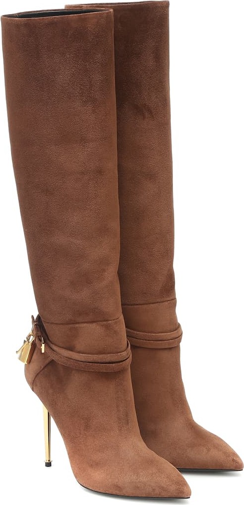 TOM FORD Embellished suede knee-high boots