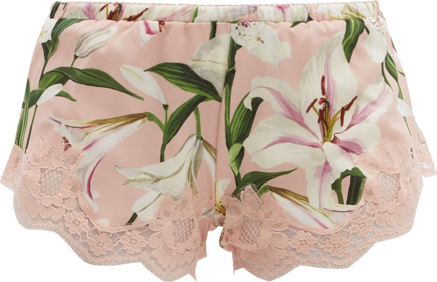 Dolce & Gabbana Lilium-print silk blend-satin shorts